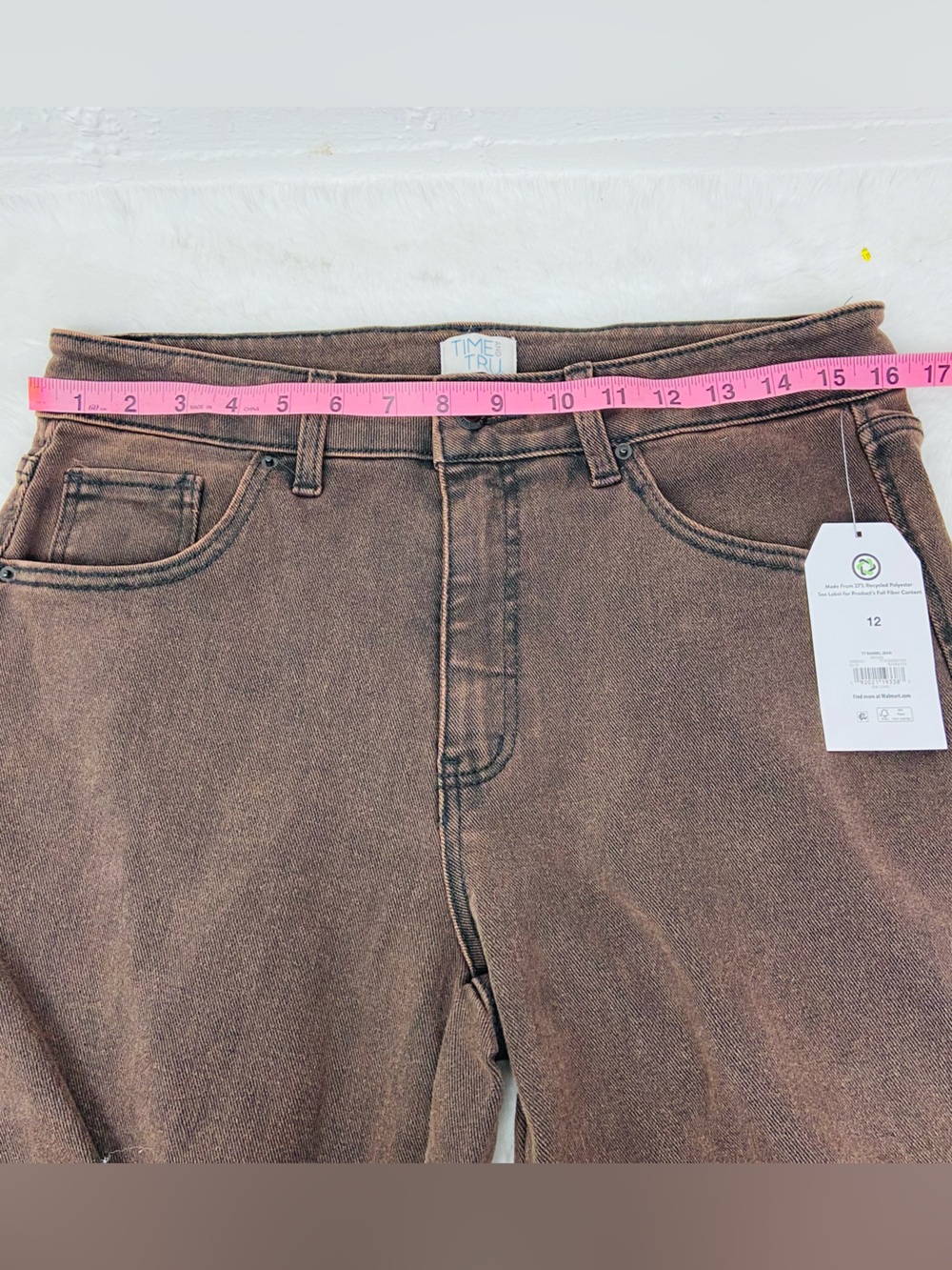 NWT Time and Tru Women’s Brown High Rise barrew Jeans size 12 - Picture 13 of 14